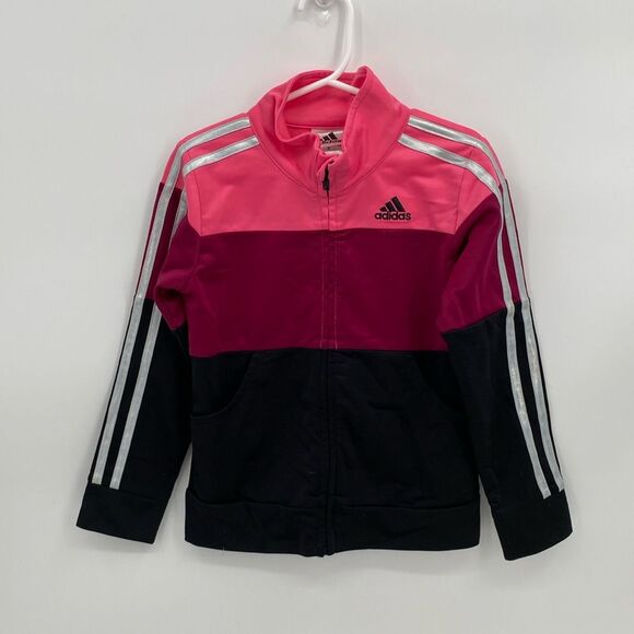 Adidas 5 Pink Red Black Full Zip Warm Up Jacket Girls Track Coat - Picture 1 of 5